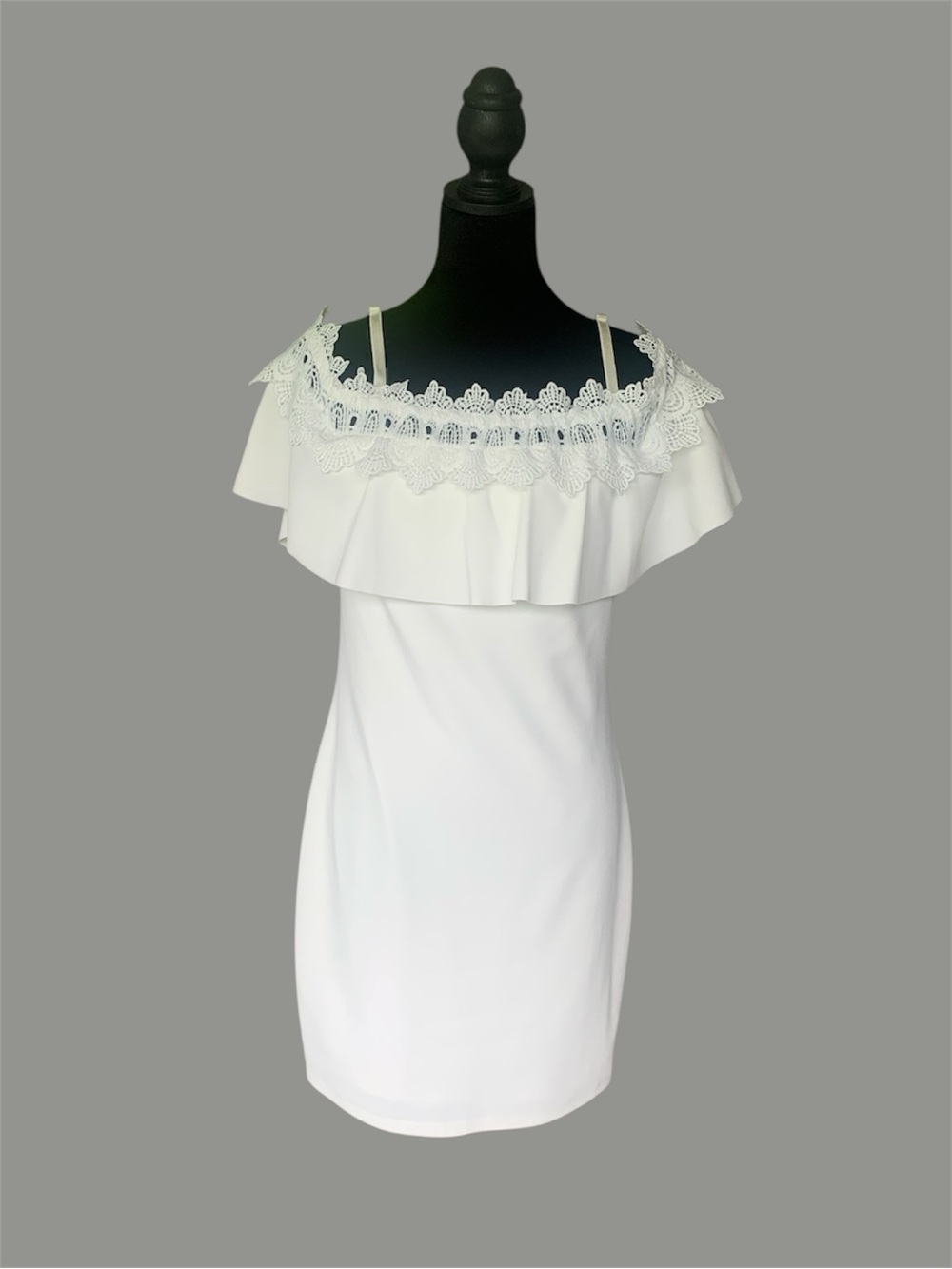 A. Byer White/Ivory Lace Detail Dress